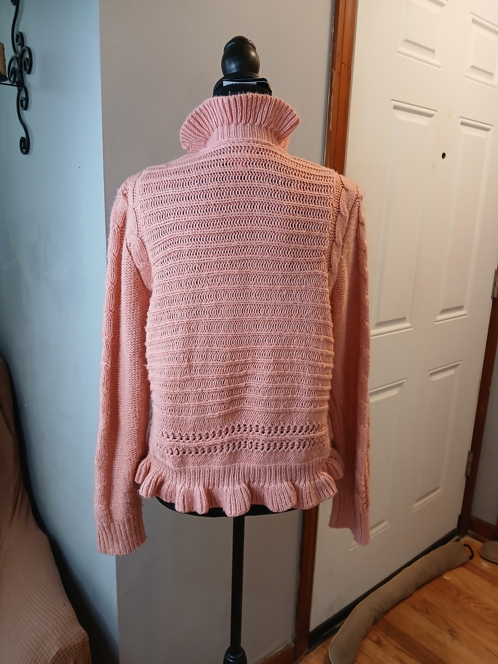 Elle Dusty Pink Ruffle-Front Cable Knit Cardigan - Picture 6 of 8